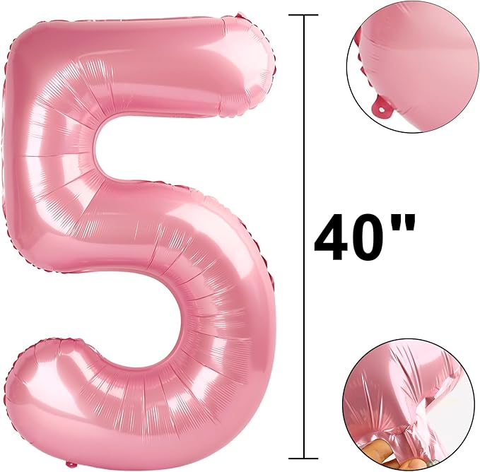 40 Inch Pearlescent Pink Balloon Number 5 Balloon Jumbo Mylar Foil Helium Balloon for 15 25 35 50 Big Giant Jumbo Huge Foil Mylar Balloons 55th 65th Birthday Balloons Men Women Party Decorations