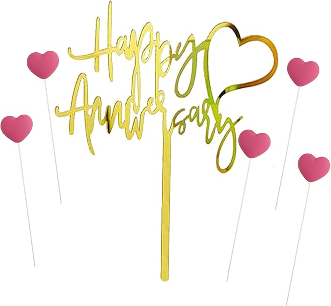 Happy Anniversary Cake Topper Happy Anniversary Cake Decorations for Party Decorations (rose red heart)