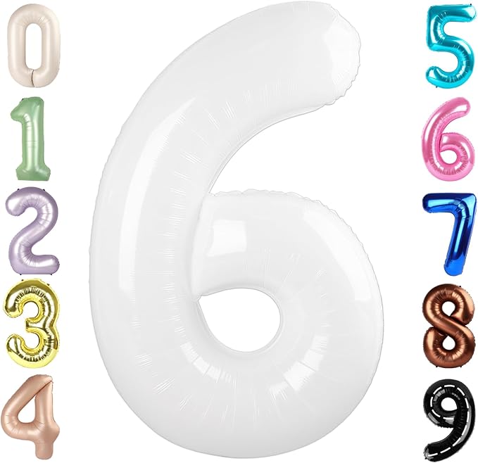 Number 6 Balloon 40 Inch, 6th Birthday Balloon for Boy Girl, White 16 60 61 65 Numbers Balloons Birthday Party Wedding Events Decorations