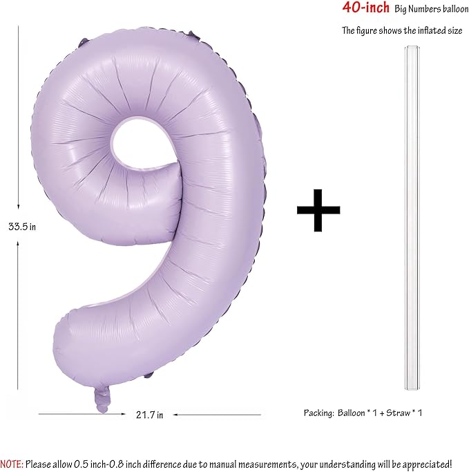 40 In Matte Purple Number Balloons Helium Foil Mylar Balloon Birthday Party banquet Decoration Digital 9
