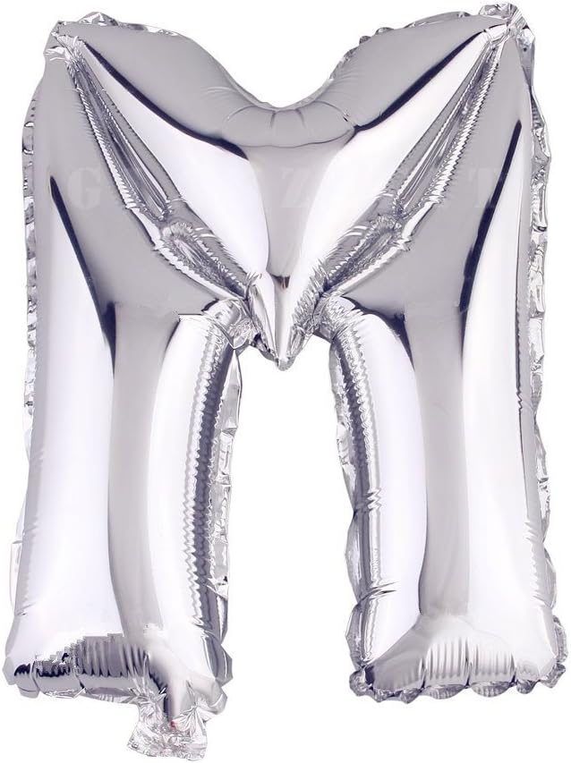 Glanzzeit 16 Inch Silver Foil Balloons Letters A to Z Numbers 0 to 9 for Prom Wedding Birthday Party Decor (Letter M)