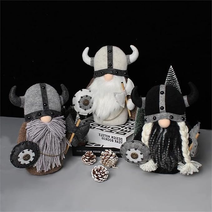 Halloween Special - Viking Warrior Gnome Doll, Fall Farmhouse Gnome Plush Decor Indoor, Nordic Gnomes Decorations for Home, Handcrafed Cute Scandinavian Style Gnomes for Kitchen Table Ornaments (C)