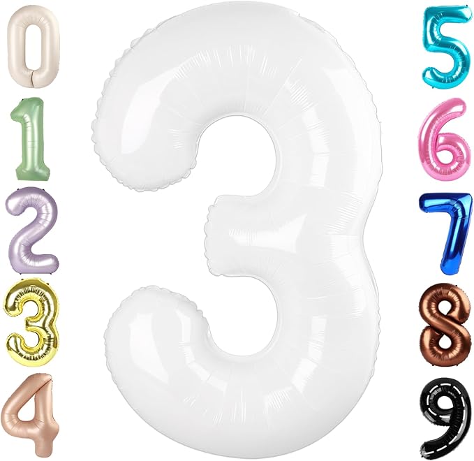 Numbers Balloon 3, 40 Inch Large White Balloon for Three Year Old Birthday Decor, 3 13 30 31 Birthday Party Decorations for Wedding Supplies