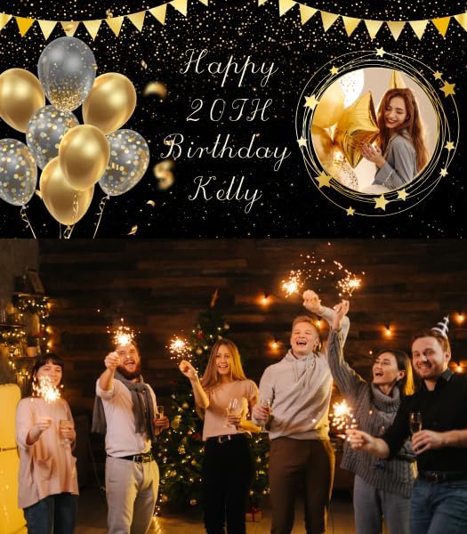 Custom Happy Birthday Banner Personalized Banners and Signs with Photo Name for Women Men Kids Party Decorations Supplies Indoor Outdoor Birthday Gifts Style 04