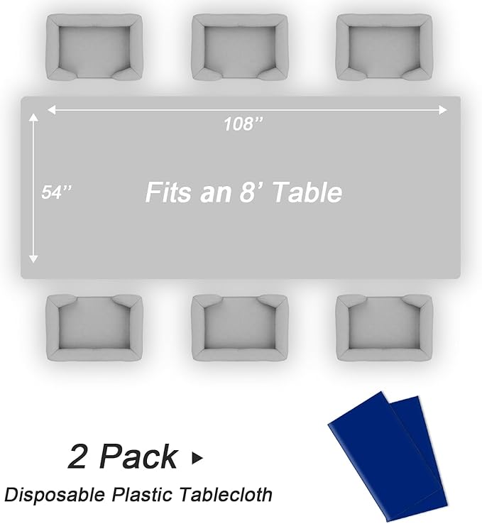 QIKSION Royal Blue Plastic Table Cloth Disposable 2 Pack, 54 x 108 Inch Tablecloths for Party, Graduation, Patriotic, Veterans Day Decorations, Dark Blue Rectangle Table Cover