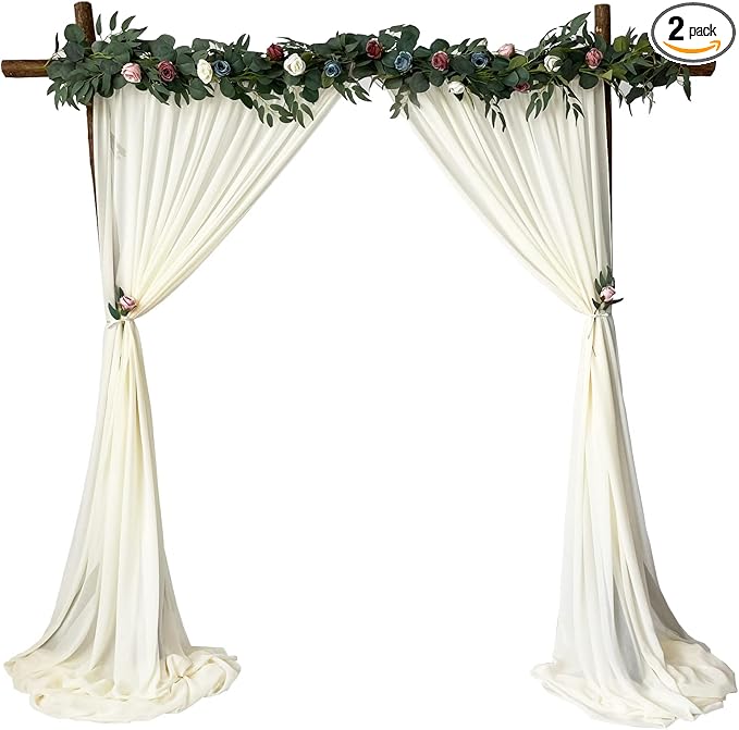 EHLDekol Sheer Chiffon Backdrop Curtains 10ft x 10ft (5ft x 2Panels)， Chiffon Fabric Drapes for Wedding, Long Sheer Curtain for Living Room, Arch Party Stage Decoration (Ivory, 120 x 120 Inch)