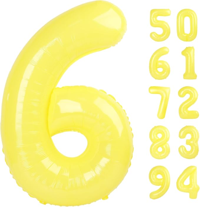 Yellow 6 Balloon, Number Balloons 40 Inch, 6th Balloons for Birthday Decorations, Yellow Party Supplies 6 Birthday Balloon, Number 6 Balloon