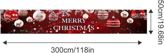 Merry Christmas Decorations Banner Polyester Fabric Ornaments Tree Branches Glitter Design for Indoor Outdoor Garden Fence Banner Outdoor Porch sign 118x20 Inch Party Supplies