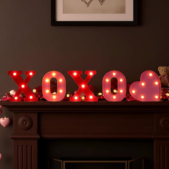 VIHOSE Valentine's Day Galentine's Day Heart LED Letter Lights Sign Table Decoration Light up Letters Battery Powered for Home Bars Party Bedroom Tabletop Decoration Valentine's Gift