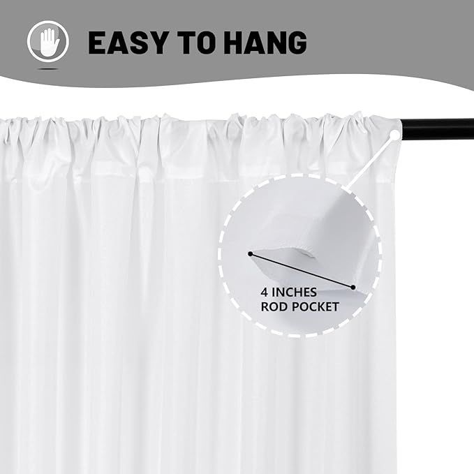 MYSKY HOME White Backdrop Curtain for Wedding Decor Holiday Party 6 Panels- White Wedding Backdrop Polyester Photography Backdrop Drapes Baby Shower Birthday Privacy Curtains Home Decor, 5ft x 10ft