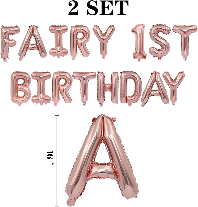 2 Set 32Pcs Rose Gold Fairy 1st birthday Letter Balloons 16in Balloon Foil Letter Decorations Party Decor Rose Gold Letter Balloons Fairy 1st birthday Party Supplies