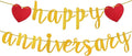 Happy Anniversary Banner, Glitter Wedding Anniversary Romantic Decorations No DIY Banners for Baby Shower Couples Birthday Party New Year(Gold)