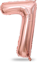 Rose Gold Number Balloons, 40inch Large Number 7 Foil Mylar Helium Balloons, Self Inflating Number Balloons 0-9 for Girls Women 7th 17th 70th Birthday Anniversary Party Graduation Decoration Supplies