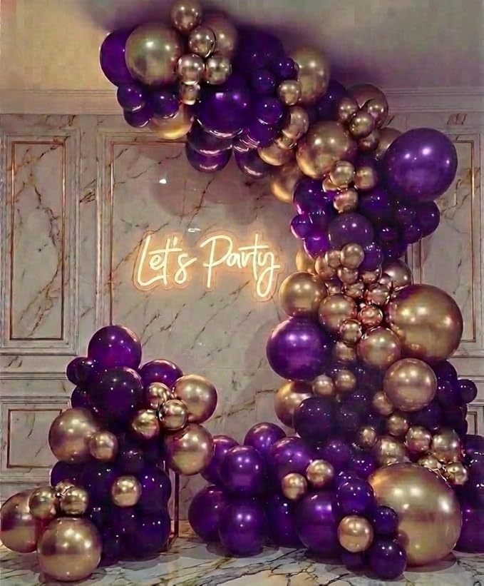 Purple and Gold Balloon Garland Arch Kit - Dark Purple and Metallic Explosion Gold Star Balloons for Birthday Graduation Baby Shower Adults Prom Luxury Violet Royal Party Decorations