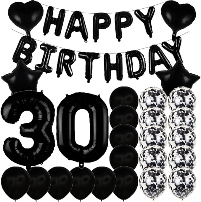 Sweet 30th Birthday Decorations Party Supplies,Black Number 30 Balloons,30th Foil Mylar Balloons Latex Balloon Decoration,Great 30th Birthday for Girls,Women,Men,Photo Props