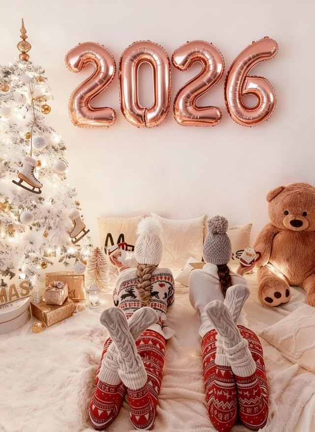 2026 Rose Gold Numbers Balloon 40 Inch, Happy New Years 2026 Balloons for Nye Decor Party, 2026 Digital Balloon Graduation Decoration Supplies