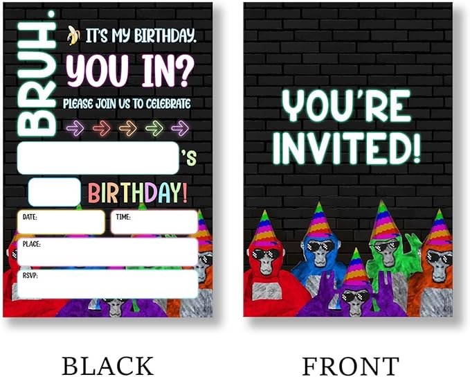 Birthday Invitations for Boys Teens Supplies with Envelopes Set of 20 Bruh Birthday Party Invitations Fill in Blank, Double Sided