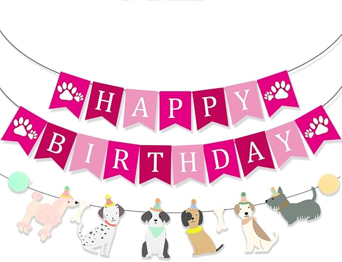Dog Themed Puppy Pink Paw Birthday Banner Baby Shower Party Supplies (Dog+Pink Banner)