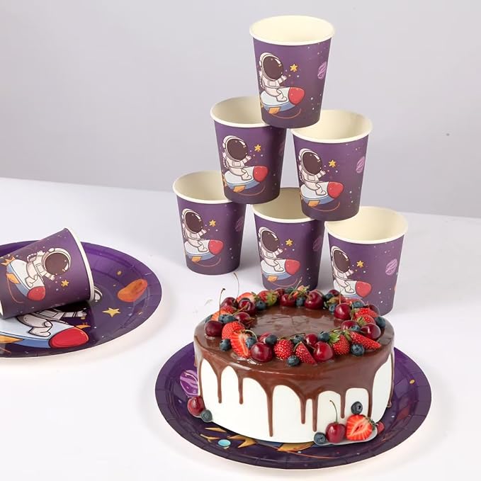 175 Pieces Space Party Supplies Decoration, Outer Space Theme Birthday Plate Set, Galaxy Disposable Tableware Set, Kids Spaceship Rocket Birthday Decorations (25 Guests)
