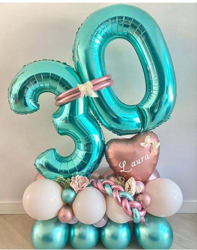 40 Inch Number Balloons, Blue-Green Balloons for Birthday Party Decoration, Foil Number 0 Ballon for 0, 10, 20, 100, 2026 Celebration, Birthday, Baby Shower, Anniversary Decor