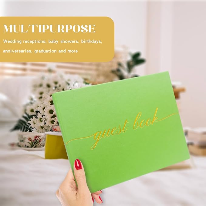 Elegant Wedding Guest Book - Perfect for Wedding Receptions, Baby Showers, Birthdays and Special Events - Polaroid Guest Book with 110 Lined Pages for Sign-In and Photos -Hardcover (Olive Green)