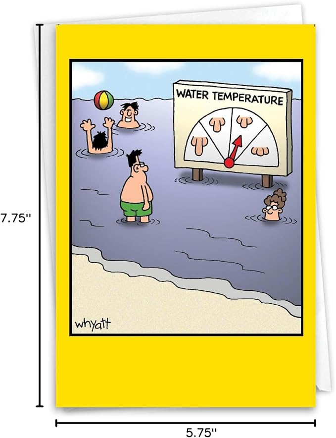 NobleWorks - 1 Funny Cartoon Card for Birthdays - Happy Bday Celebration for Grown-Ups, Humor Stationery Greeting - Water Temp 8323