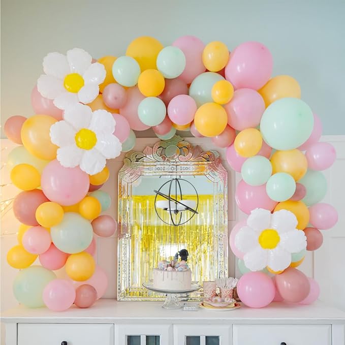 Daisy Balloon Garland Arch Kit,Retro Yellow Pink Green Hippie Boho Balloons Garland Daisy Flower Balloons For Birthday Baby Shower Bridal Wedding Groovy Daisy Party Decorations