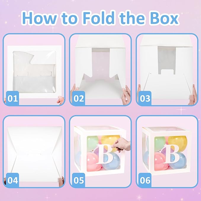 Baby Boxes with Letters for Baby Shower, 4 Transparent Balloon Boxes with Letters for Gender Reveal Birthday Wedding Baby Shower Decorations(Pastel Balloons)