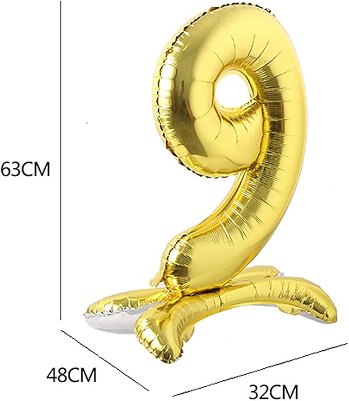 Self Standing 32 Inch Number Balloons Foil Ballon Gold Digit ball Wedding Birthday Party Decoration Baby Shower Supplies (32 inch Stand Gold 9)