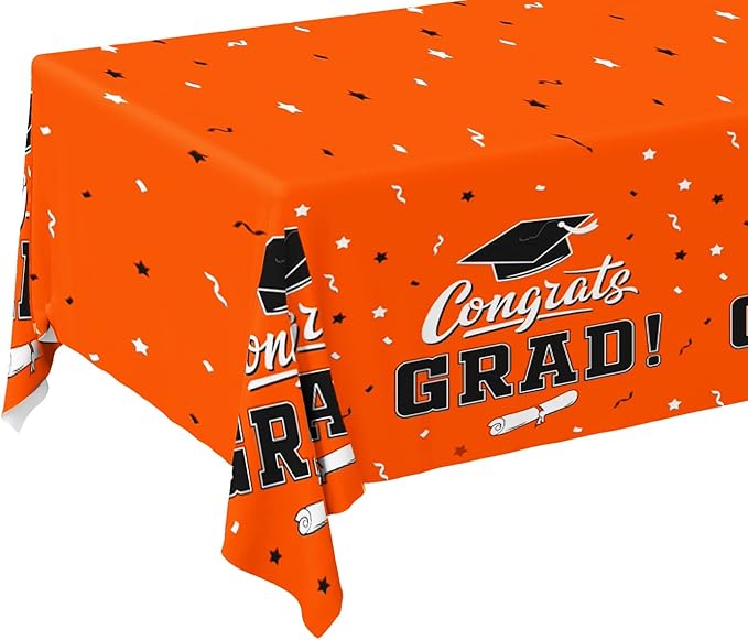 Gatherfun Graduation Party Decorations, Gongrats Grad Tablecover for Graduation Party Supplies, 3 pcs Orange Table Cloths, 54"x108"