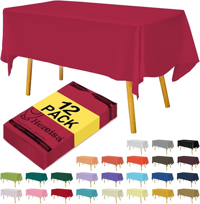 Premium Disposable Table Cloth - 12 Pack, 54 x 108 Inch Table Cloths for Parties, Decorative Tablecloths for Rectangle Tables, Cerise Plastic Table Cover, Leakproof & Sturdy, Hot Pink