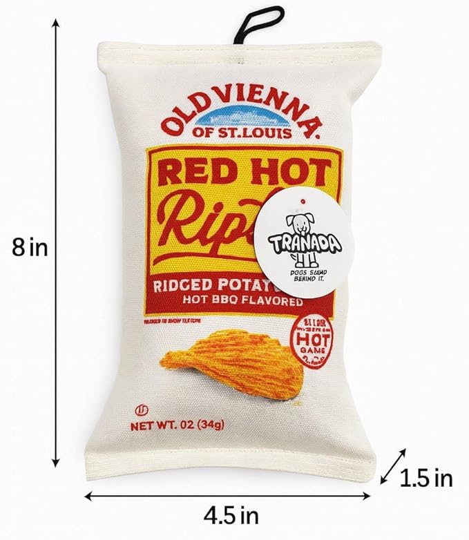 Red Hot Riplets Dog Toy, Plush Squeaky Chip Bag for Dogs, Durable Funny Pet Toy, Novelty St. Louis Gift for Dog Lovers, Limited Edition Collectible