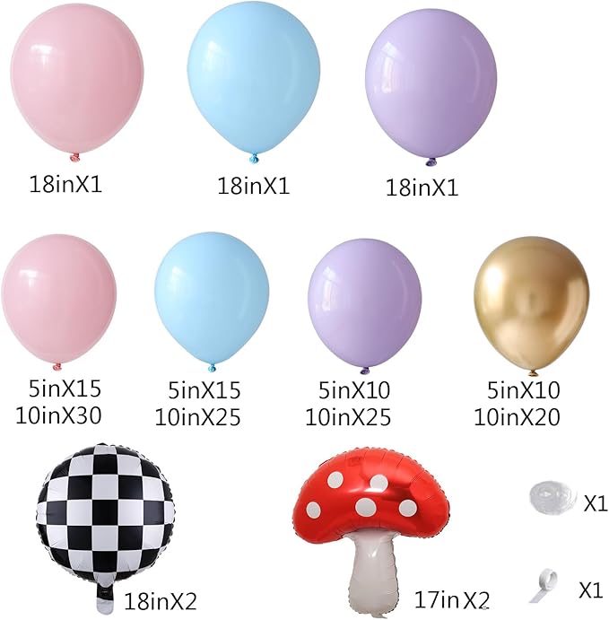 159Pcs Wonderland Balloon Arch Garland Kit Wonderland 1st Birthday Party Decorations Pastel Pink Blue Purple Metallic Gold Balloons for Onederland Baby Shower Garden Tea Party Spring Supplies