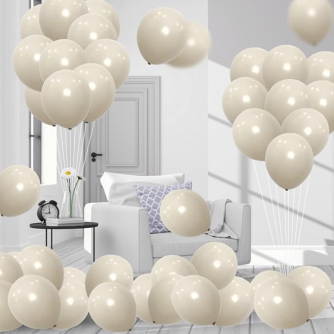 White Sand Balloons 12inch, 62pcs Nude White Latex Balloons, Matte Off White Cream Beige Balloon for Party Decorations Supplies or Arch Decor, Helium Balloons for Birthday, Wedding, Baby Shower