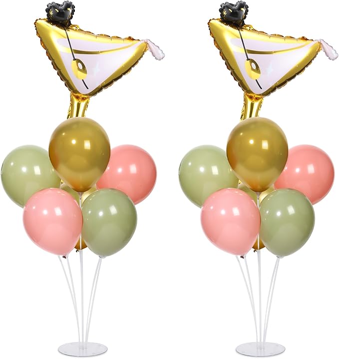Martini Birthday Party Balloons Stand Kit 2 Sets With 2 Martini Glass Ball Foil Balloons Centerpiece for Tables for Women Girls Birthday Baby Bridal Shower Bachelorette Wedding Decorations