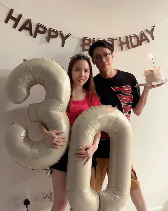 Cream Number 2 Balloon 40 Inch, 2nd Birthday Decoration for Toddlers Girls Boys, Sparkling 2 Number Balloon Party Decor