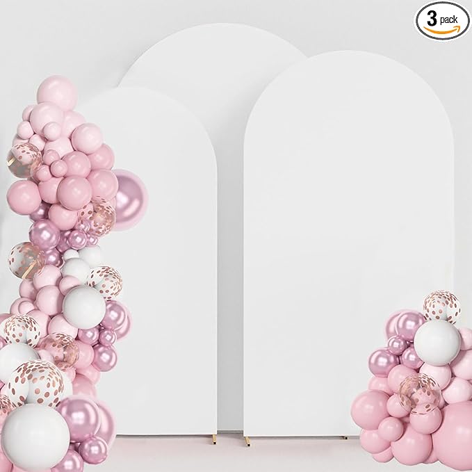 Wedding Arch Cover (7.2FT, 6.6FT, 6FT) Set of 3 Arch Backdrop Spandex Cover for Birthday Party Baby Shower Ceremony Banquet Decoration (White, 7.2FT,6.6FT,6FT)