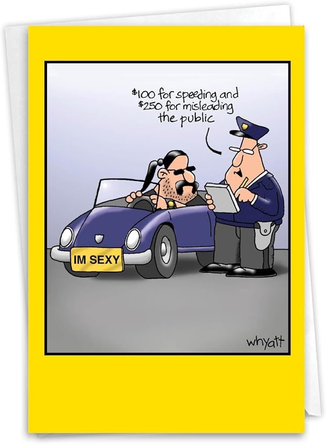 NobleWorks - 1 Funny Cartoon Card for Birthdays - Happy Bday Celebration for Grown-Ups, Humor Stationery Greeting - I'm Sexy 8312