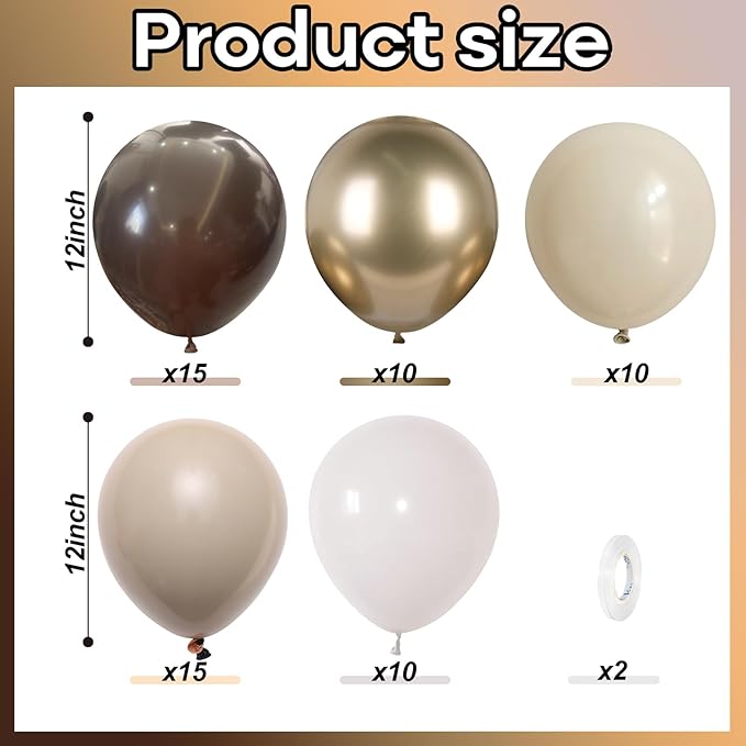 Brown Cream Neutral Balloons, 12 Inch 60PCS Retro Brown Khaki Beige Sand White Balloon, Beige Nude Apricot Balloon for Neutral Bear Bridal Baby Shower Wedding Birthday Party Decorations Supplies