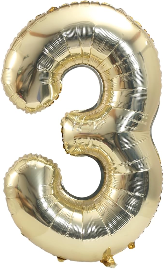 40 Inch Large Foil Helium Number Balloon Birthday Wedding Party 0-9 (Pale Gold, 3)
