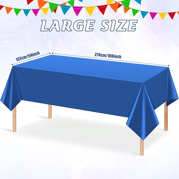 6Pcs Navy Blue Tablecloths,Disposable Plastic Tablecloth,Waterproof Dark Blue Rectangle Table Cover for Graduation Birthdays Weddings Anniversary Party Decorations,54 x 108 Inch
