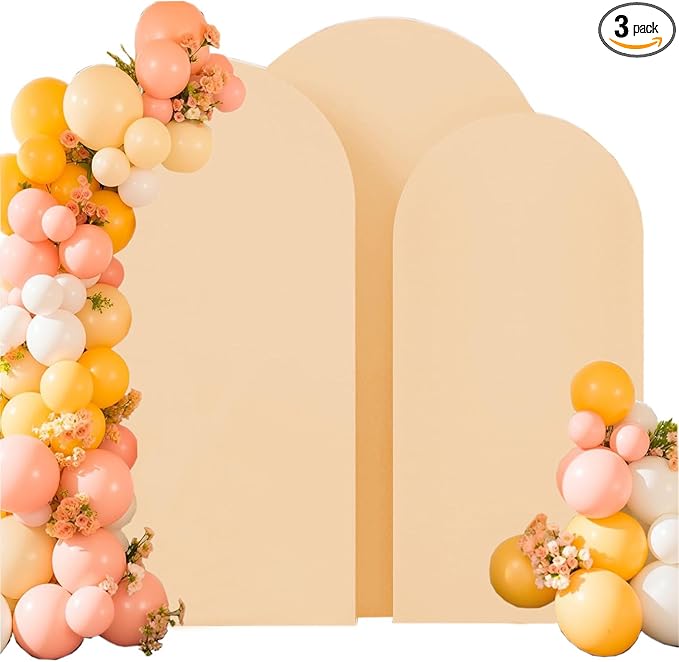Wedding Arch Cover (7.2FT, 6.6FT, 6FT) Set of 3 Arch Backdrop Spandex Cover for Birthday Party Baby Shower Ceremony Banquet Decoration (Beige, 7.2FT,6.6FT,6FT)