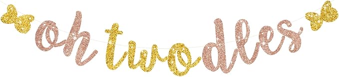 Glitter Rose Gold Oh Twodles Banner Pre-Strung Mouse Themed Cartoon Party Sign Garland 2nd Baby Birthday Decorations Birthday Party Supplies for Boys Girls,NO DIY