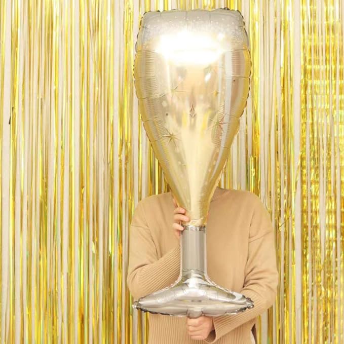 Champagne Bottle Balloons Champagne Glass Balloon Mylar Foil Balloons Birthday Engagement Bachelorette Party Bridal Shower Wedding Celebration Anniversary Decorations 4PCS