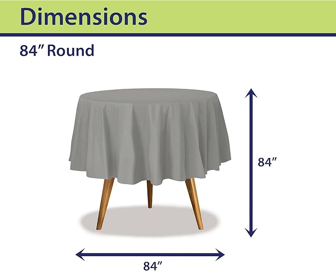 Party Dimensions Silver Disposable Plastic Tablecloth for Round Tables (36 Pack) Table Cloths for Parties, Events & Weddings, Indoors & Outdoors, 84 inches, Plastic Table Cover