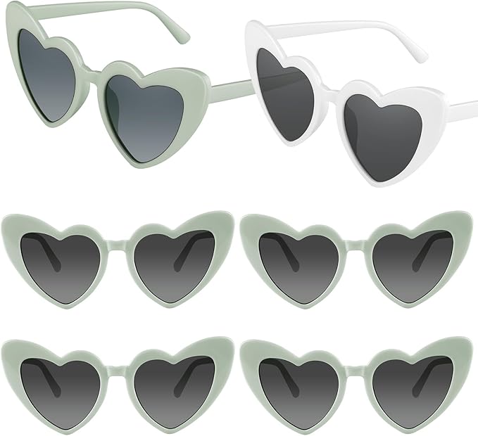 6 Pack Bachelorette Sunglasses Heart Shaped Sunglasses Vintage Heart Glasses for Women Wedding Party Decor