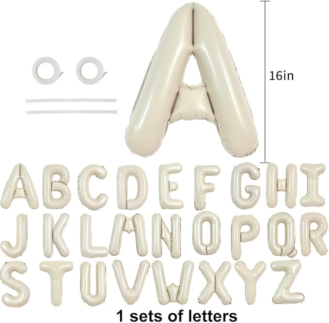 TONIFUL 16 Inch Cream White Letter A-Z Balloons,Custom Phrase Mylar Foil Alphabet Letter DIY Personalized Phrase Banner for Birthday Anniversary Baby Shower Bride Shower Supplies Decor(26 Pcs)