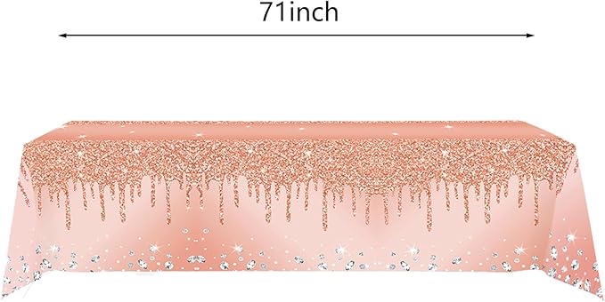 2Pcs Pink Rose Golden Birthday Party Tablecloths Rose Gold Sequin Plastic Table Cover, Pink Rose Gold Birthday Party Supplies Decorations for Girls Women, Graduation, Anniversary, Holiday