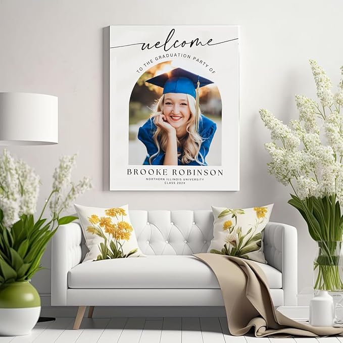 Graduation Party Welcome Sign, Photo Graduation Poster, Greenery Grad Poster, Grad Party Decorations, Senior 2025 2026, Class of 2025 Welcome Board,Custom Grad Celebration Sign, Graduates, Canvas 9