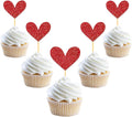24Pcs Glitter Red Heart Cupcake Toppers for Valentine's Day Decorations, Mixed Size Double-Sided Heart Valentine's Day Cupcake Toppers for Wedding Bridal Shower Party Decorations (Red)